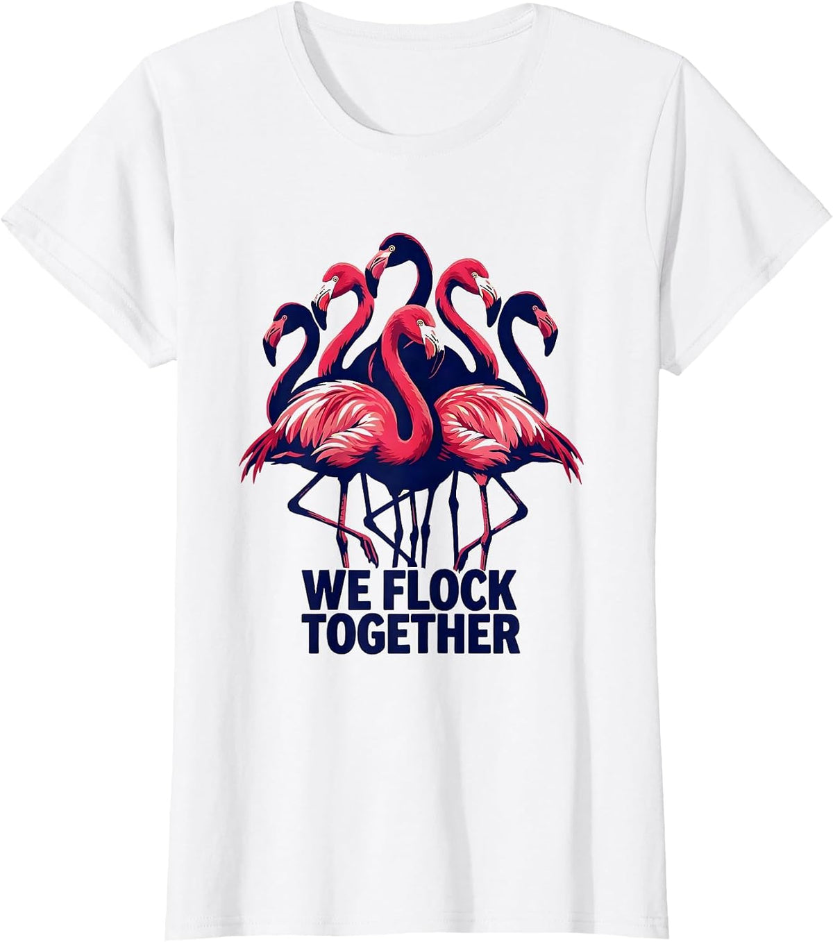 Women's We Flock Together Wood Type Flamingo Family Matching Group T-Shirt - White