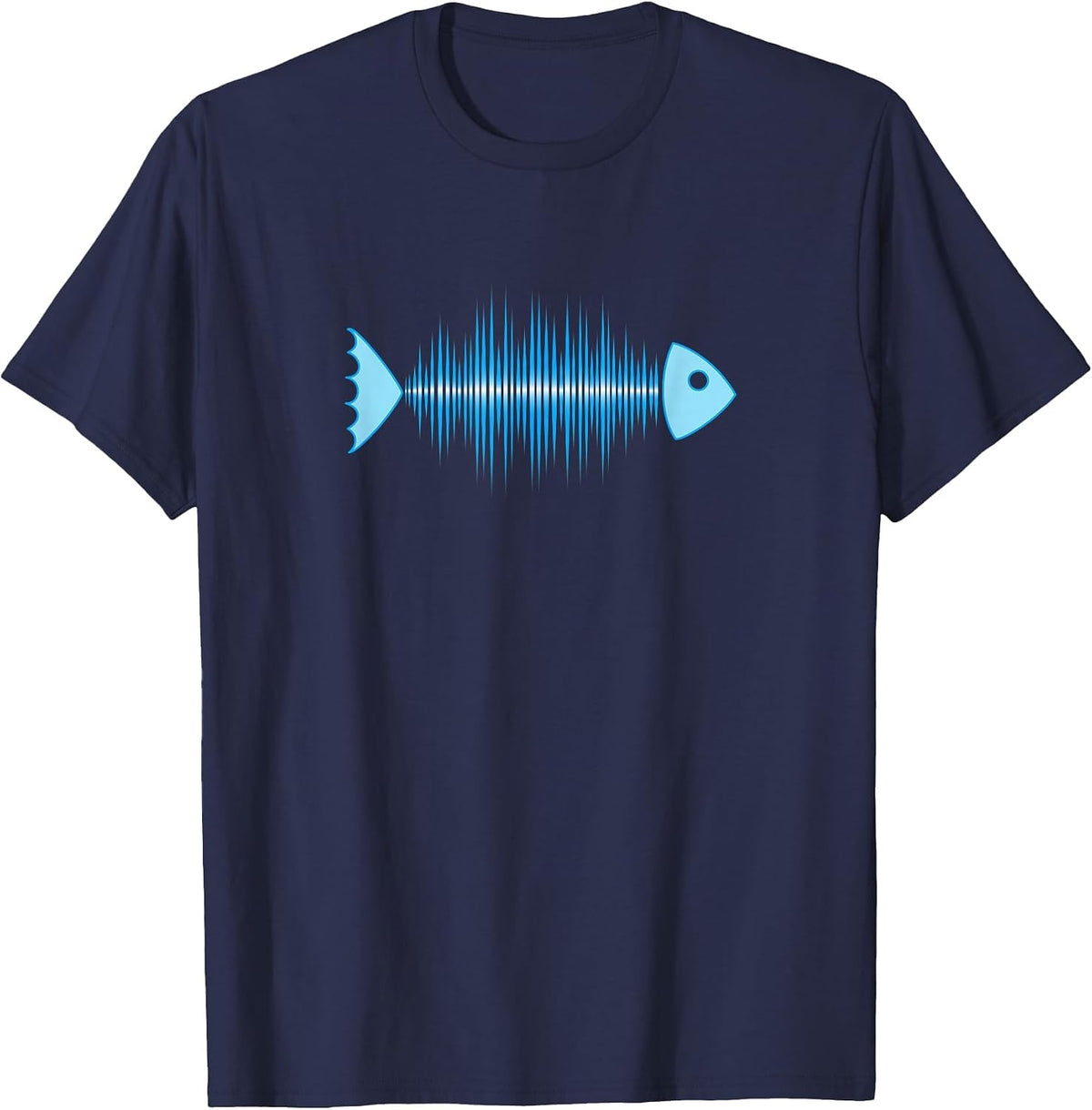 Fish Radiated Music Symbol Sound Frequency Pulse Herringbone T-Shirt - Navy Blue