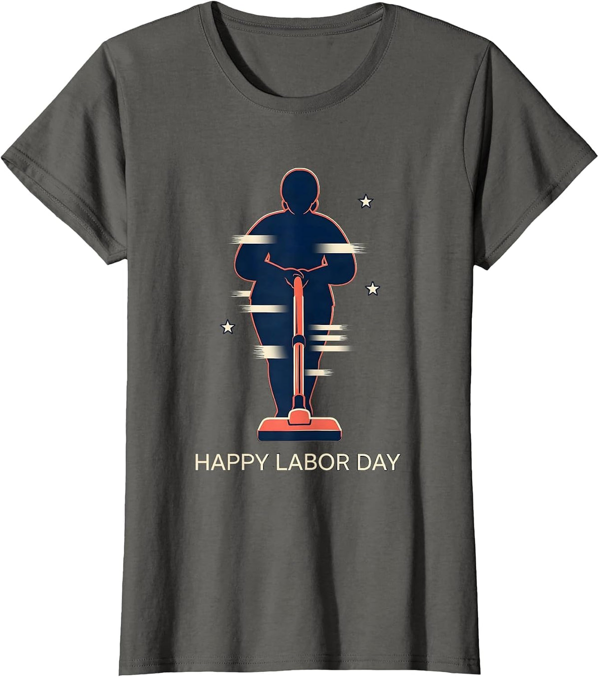 Women's Happy Labor Day Patriotic Woman Messy Bun Humor Graphic T-Shirt - Asphalt Grey