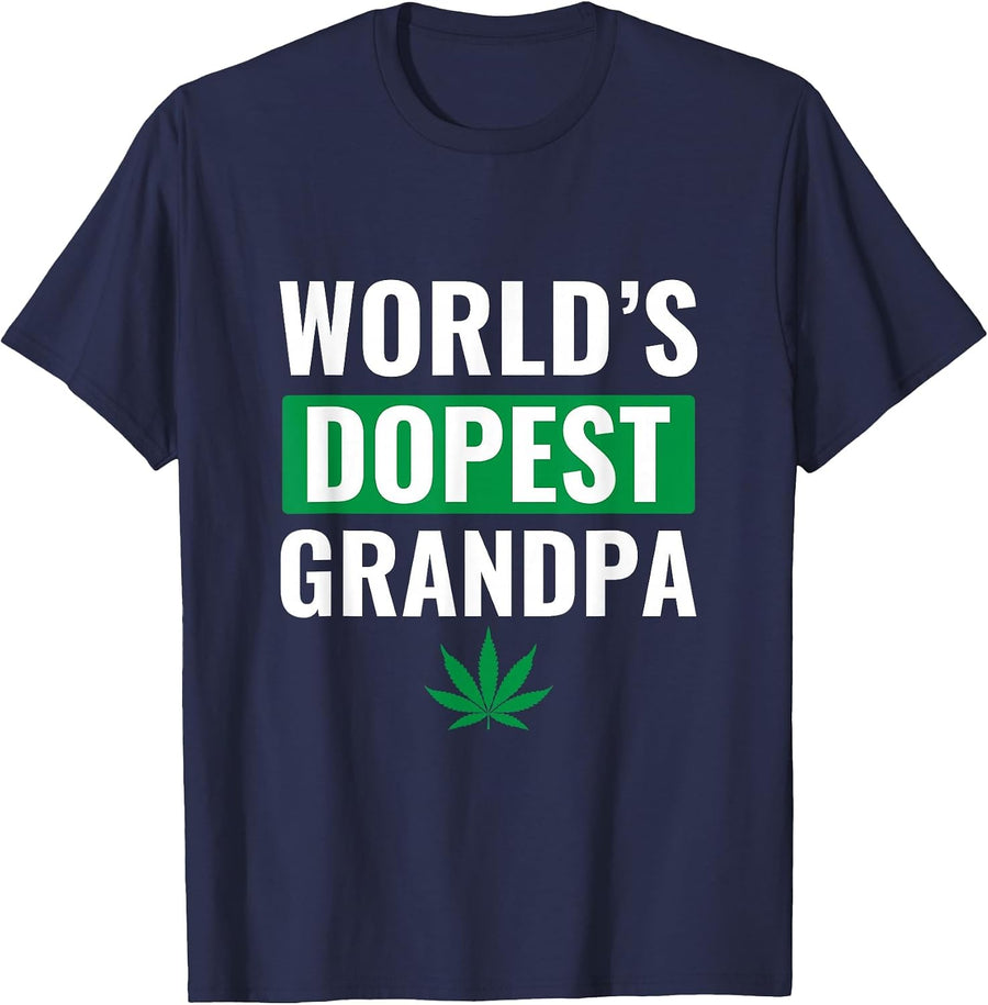 World's Dopest Grandpa Weed Cannabis Marijuana Stoner T-Shirt - Navy Blue