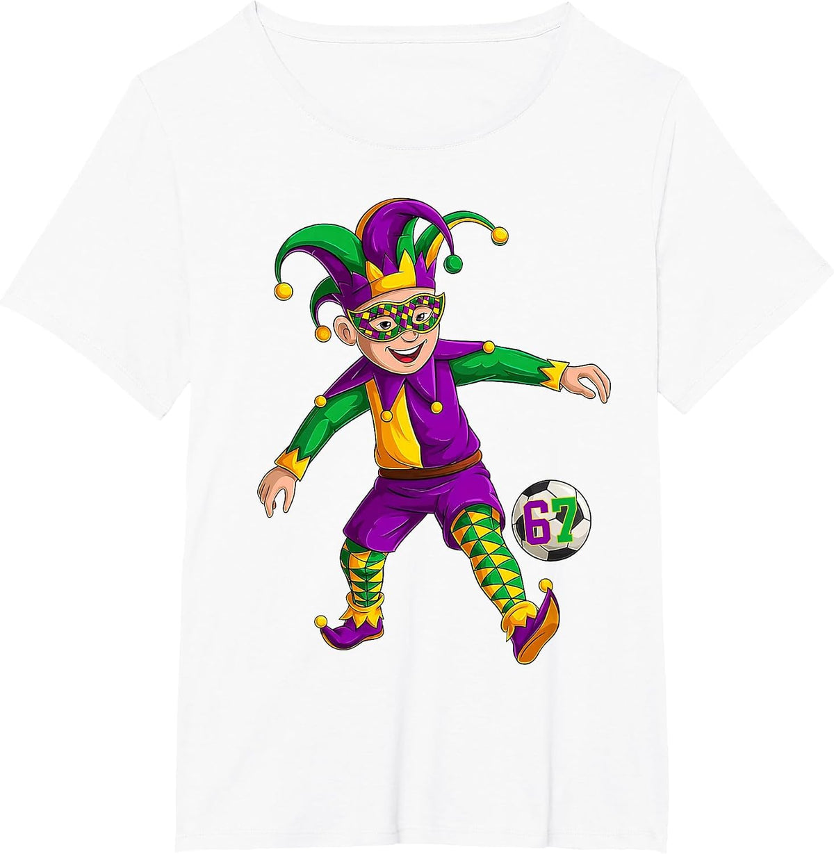 Jester Playing Soccer Mardi Gras 6 7 Meme Gen Alpha Slang T-Shirt - White