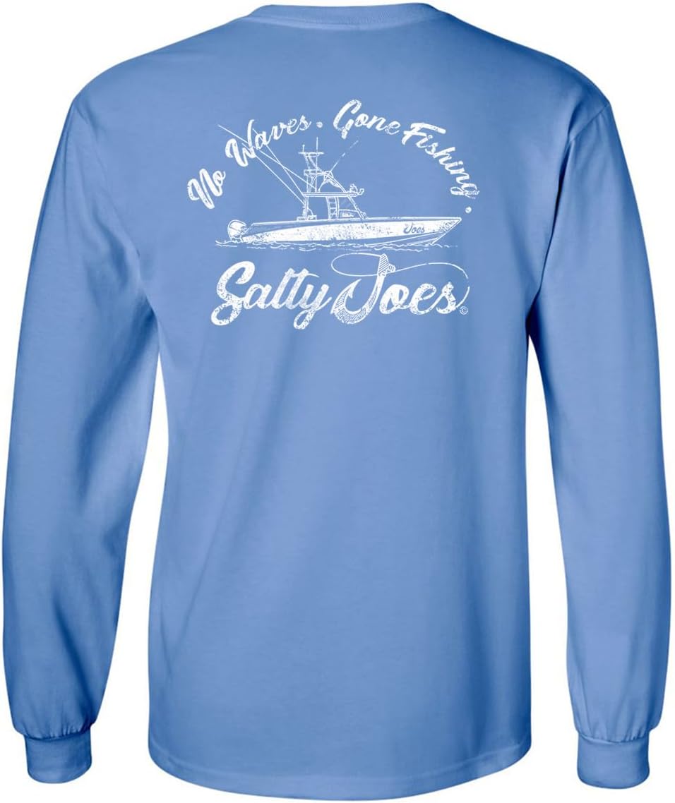 SALTY JOES Men's Fishing Boat Logo Heavy Long Sleeve Tees - Carolina \/ White Fishing Boat Logo