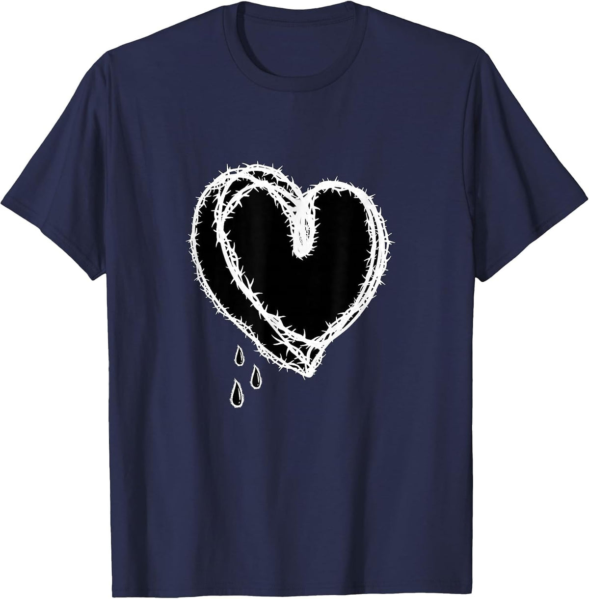 Aesthetic Heart Black Goth Grunge Alternative Fashion T-Shirt - Navy Blue