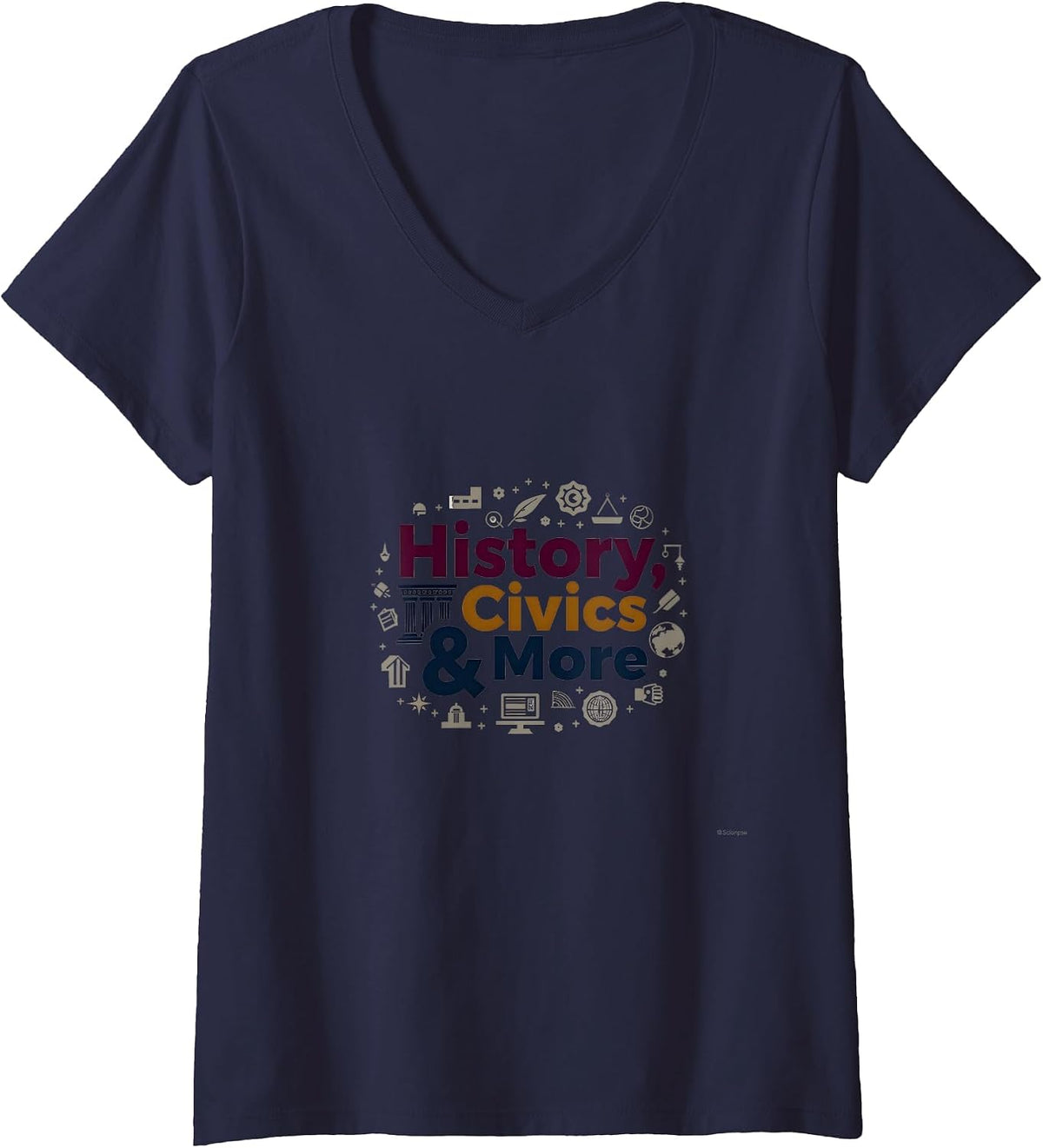 Women's Social Studies Teacher History Civics & More Gift V-Neck T-Shirt - Navy Blue