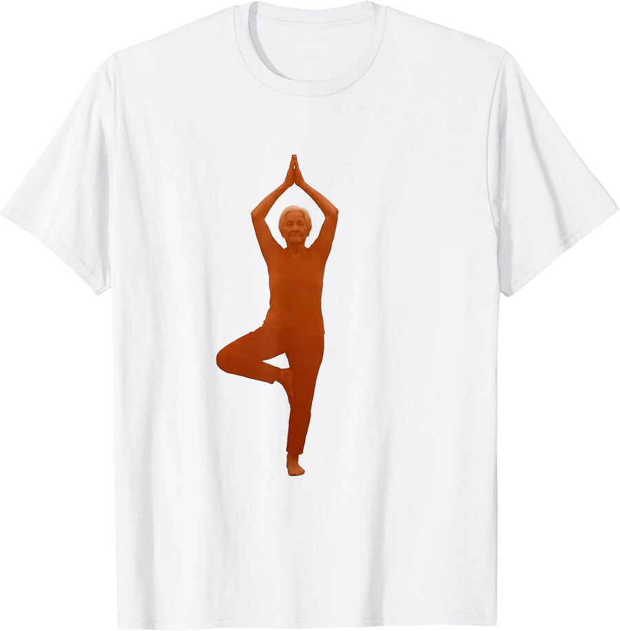 Men's Senior Yoga Balance Pose Fall Prevention Art T-Shirt - White