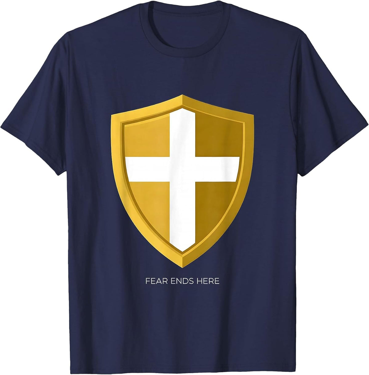 Faith Over Fear Ends Here Bold Graphic Design T-Shirt - Navy Blue