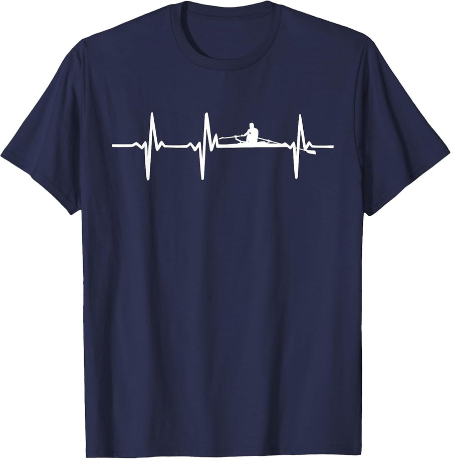 Rowing Heartbeat T-Shirt for Crew Rowers T-Shirt - Navy Blue