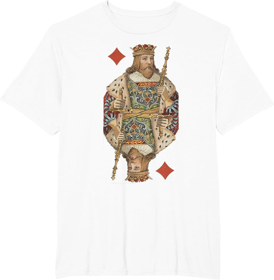 King of Diamonds Antique Art Nouveau Playing Card Art T-Shirt, Men's Big and Tall, White, 5X Tall - As Pictured