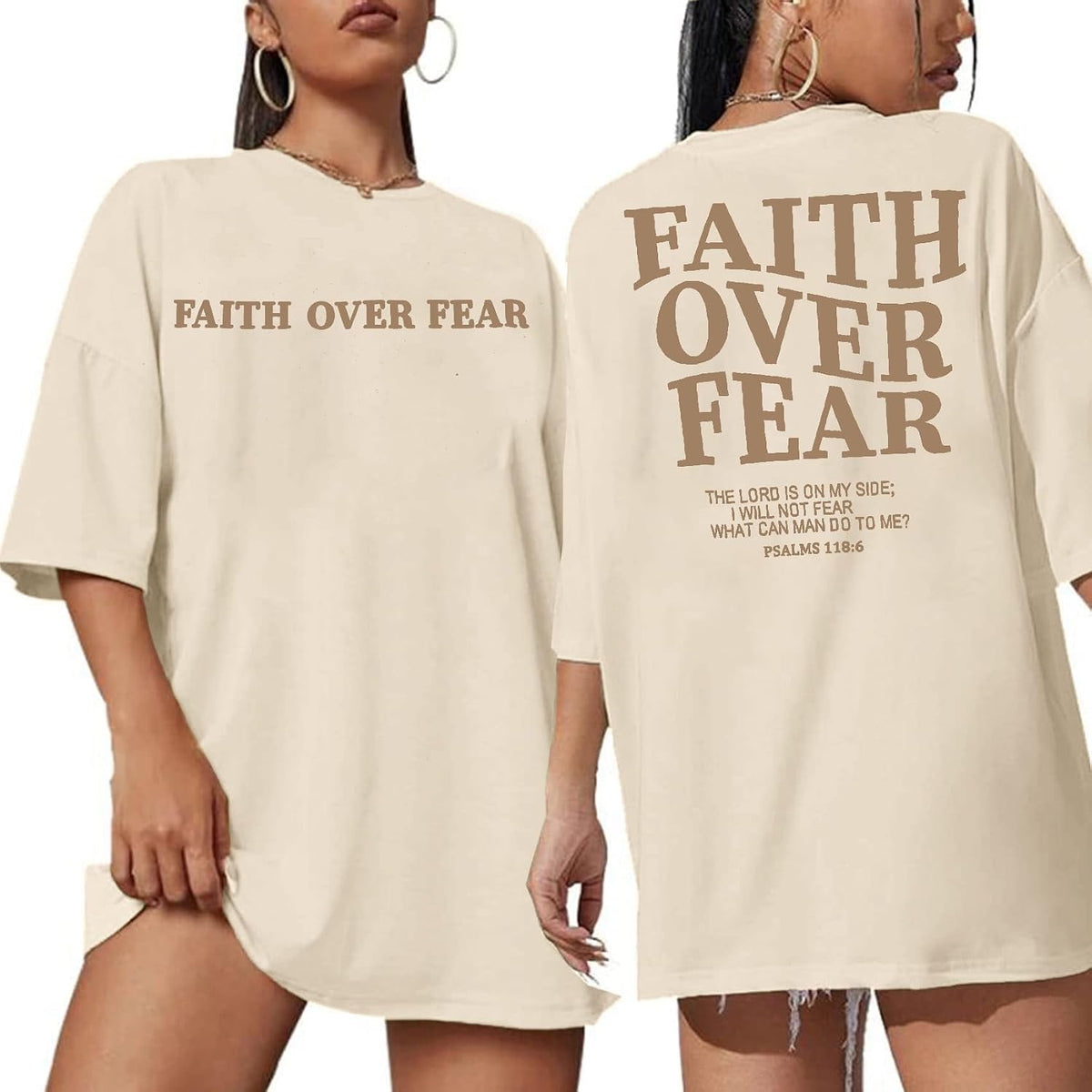 Faith Over Fear Tee Shirt Women Oversized Christian Religious Sayings Tshirts Short Sleeve Tee Tops - Ecru