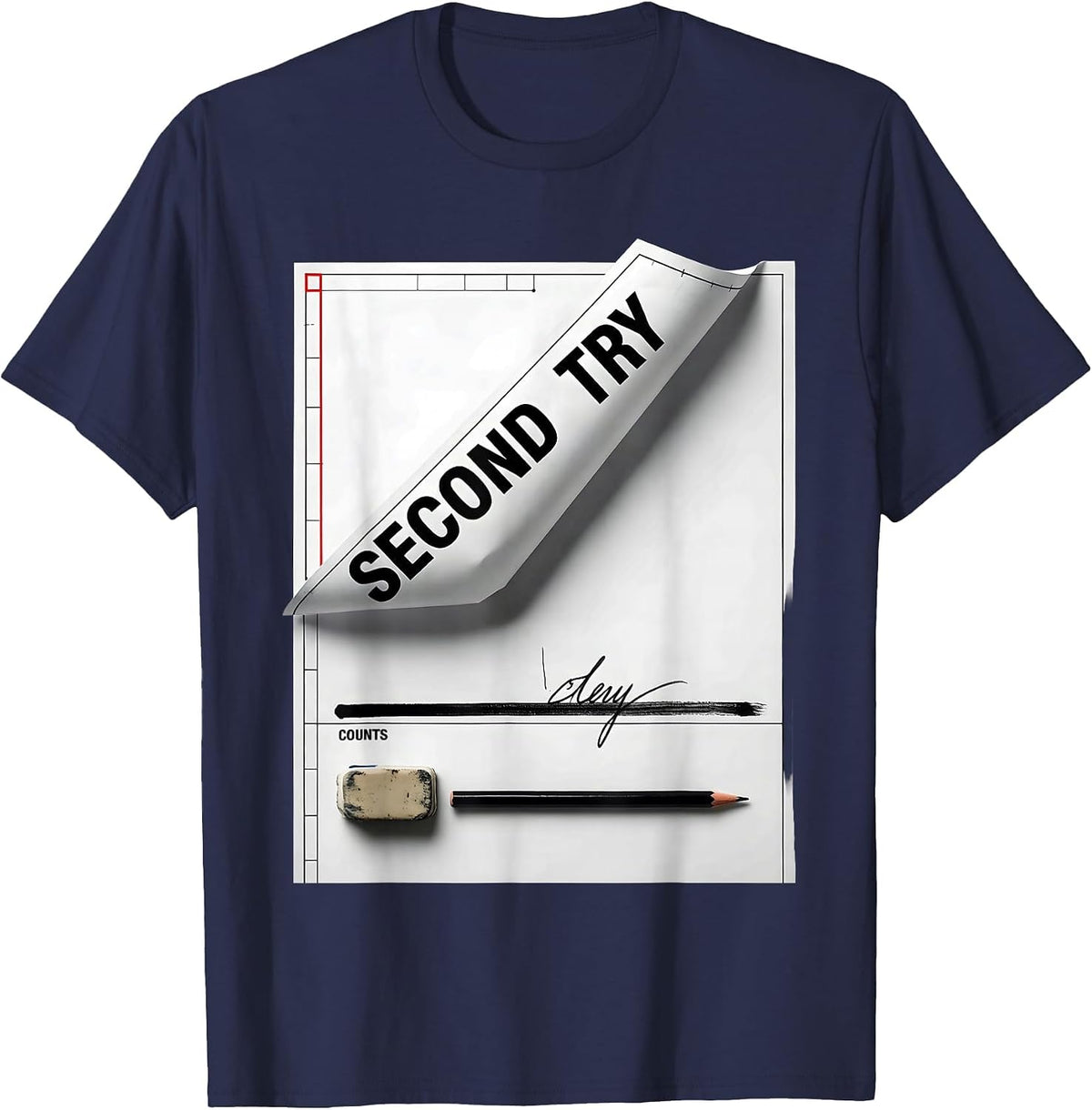 Men's Second Try Counts Growth Mindset Teacher Motivational T-Shirt - Navy Blue