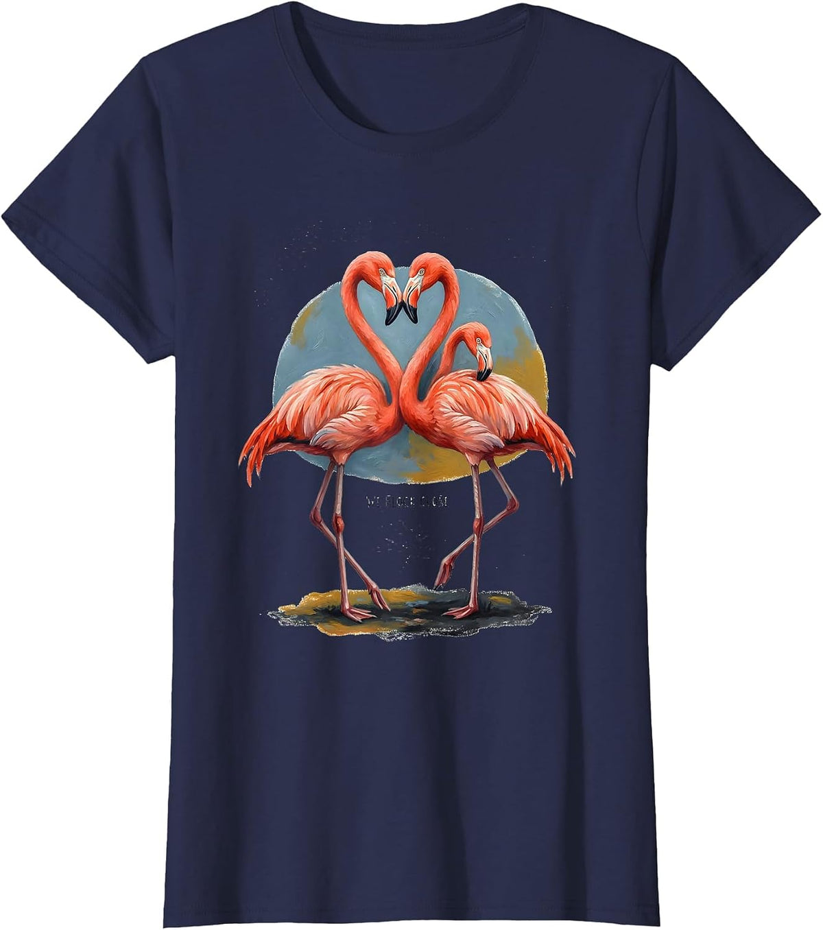 Women's We Flock Close Storybook Flamingo Humor Animal Lover T-Shirt - Navy Blue