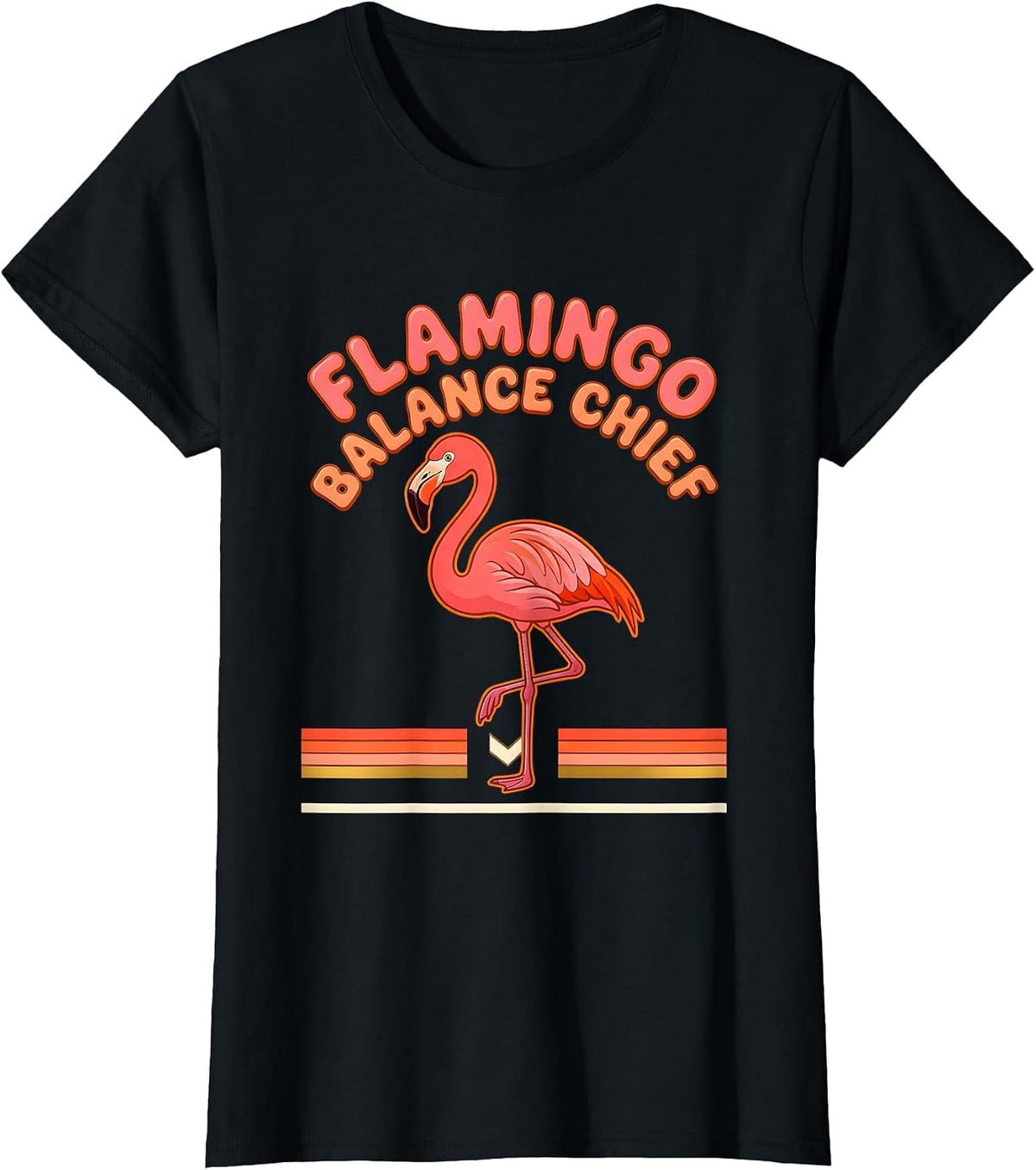 Women's Flamingo Balance Chief Retro 70s Funny Flamingo Novelty T-Shirt - Black