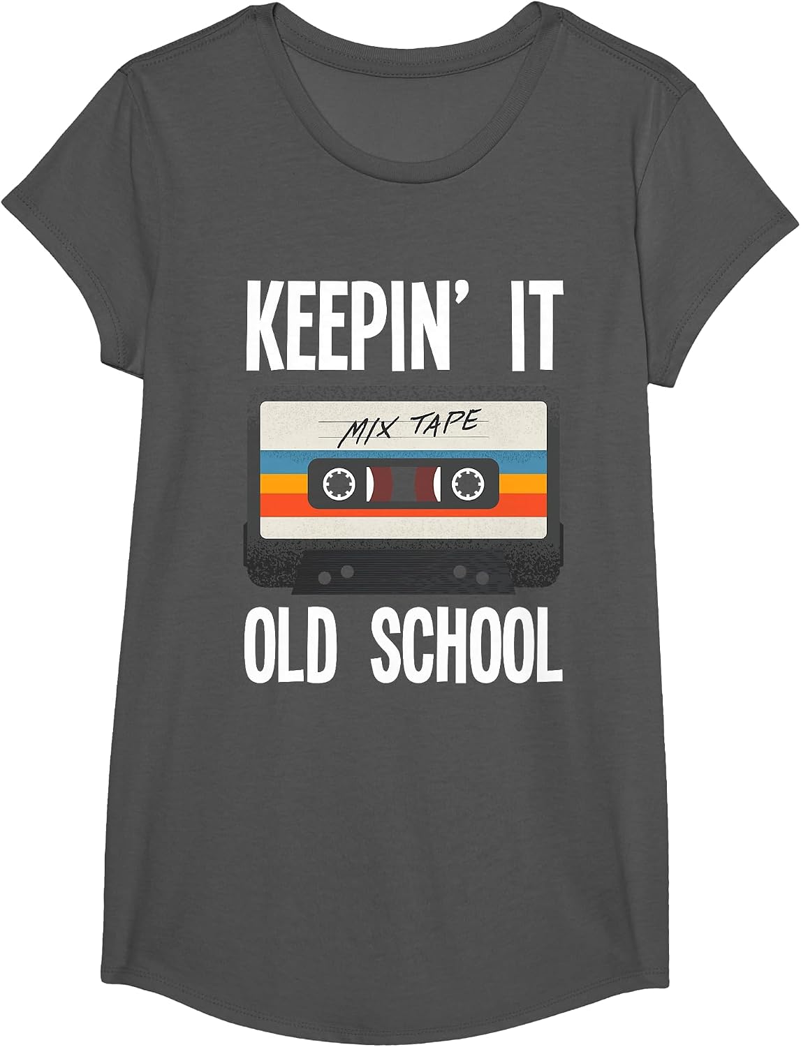 Retro Hip Hop Music Old School Cassette Funny Hip-Hop T-Shirt - Girls Asphalt Grey