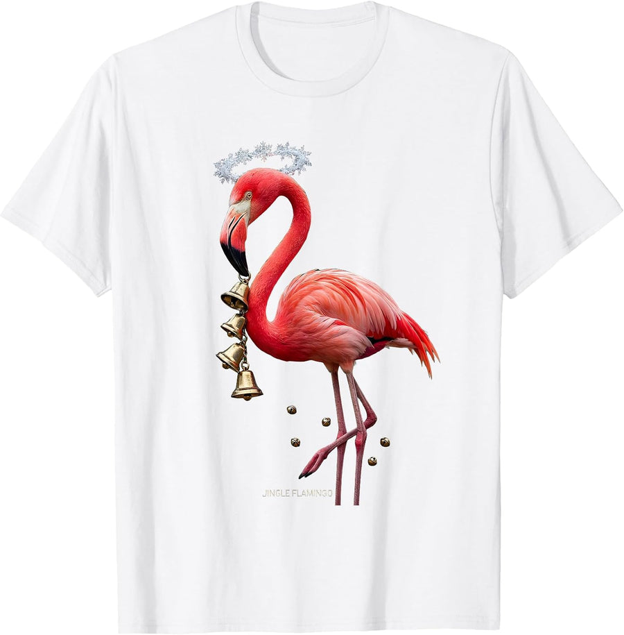 Jingle Flamingo Funny Pink Flamingo Tropical Christmas Humor T-Shirt - White