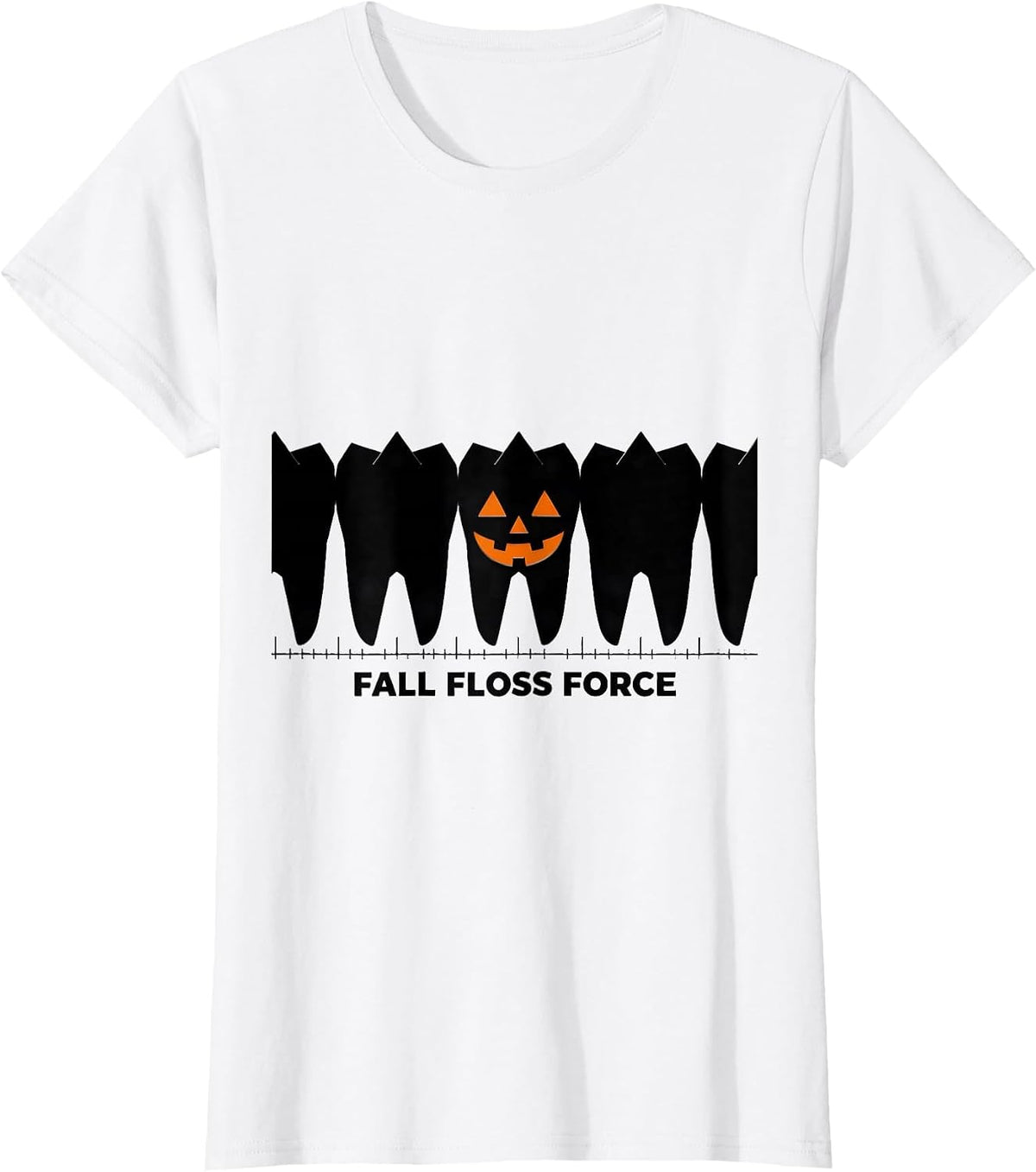Women's Fall Floss Force Geometric Dental Hygienist Halloween Humor T-Shirt - White