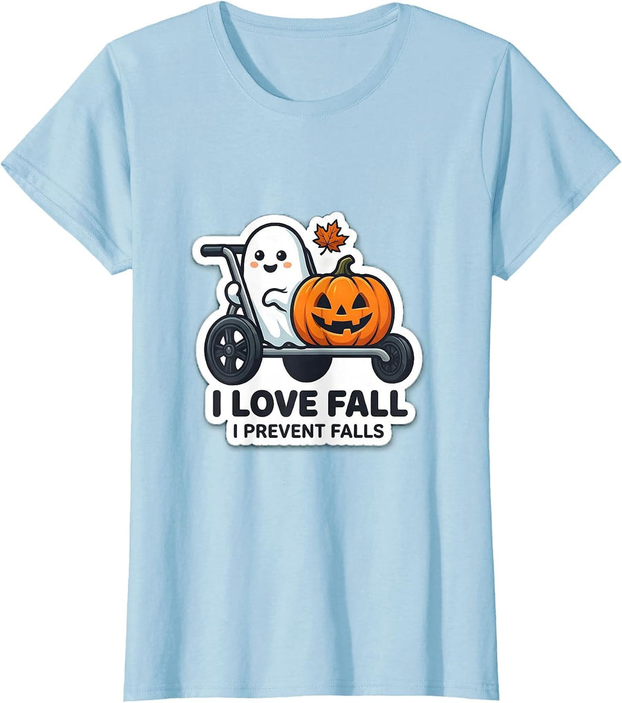 Women's I Love Fall I Prevent Falls Funny Nurse Fall Prevention T-Shirt - Baby Blue