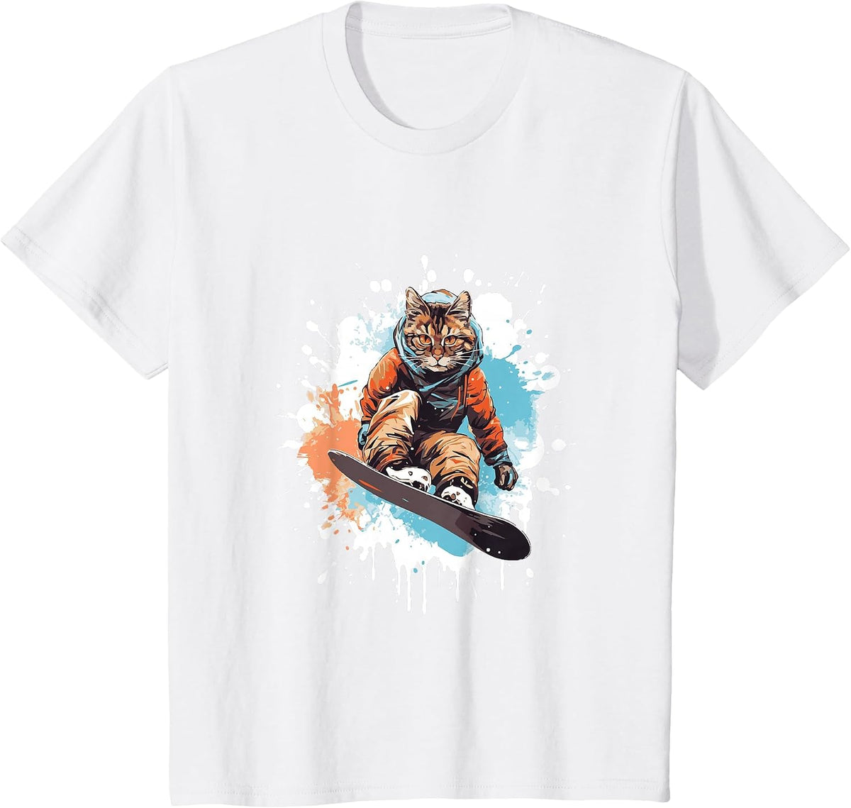 Cat Snowboarding Animal Snowboard Funny T-Shirt - White