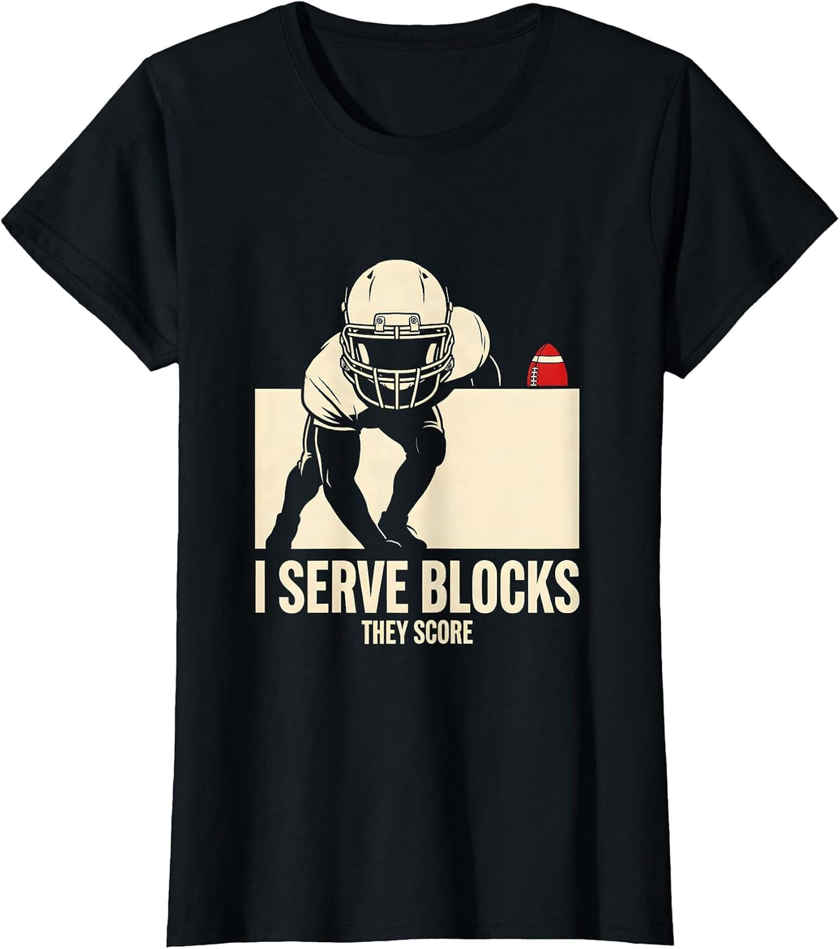Women's I Serve Blocks They Score Funny Football Lineman Game-Day T-Shirt - Black
