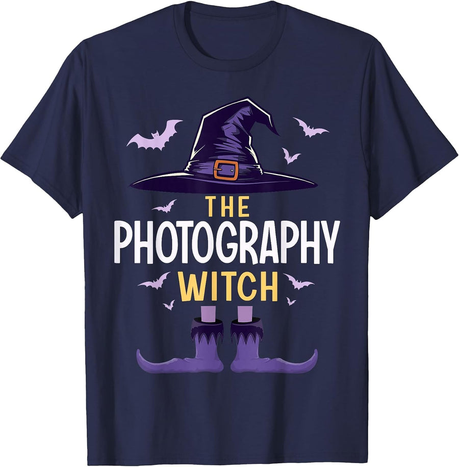 Photography Halloween Witch Group Matching Costume T-Shirt - Navy Blue