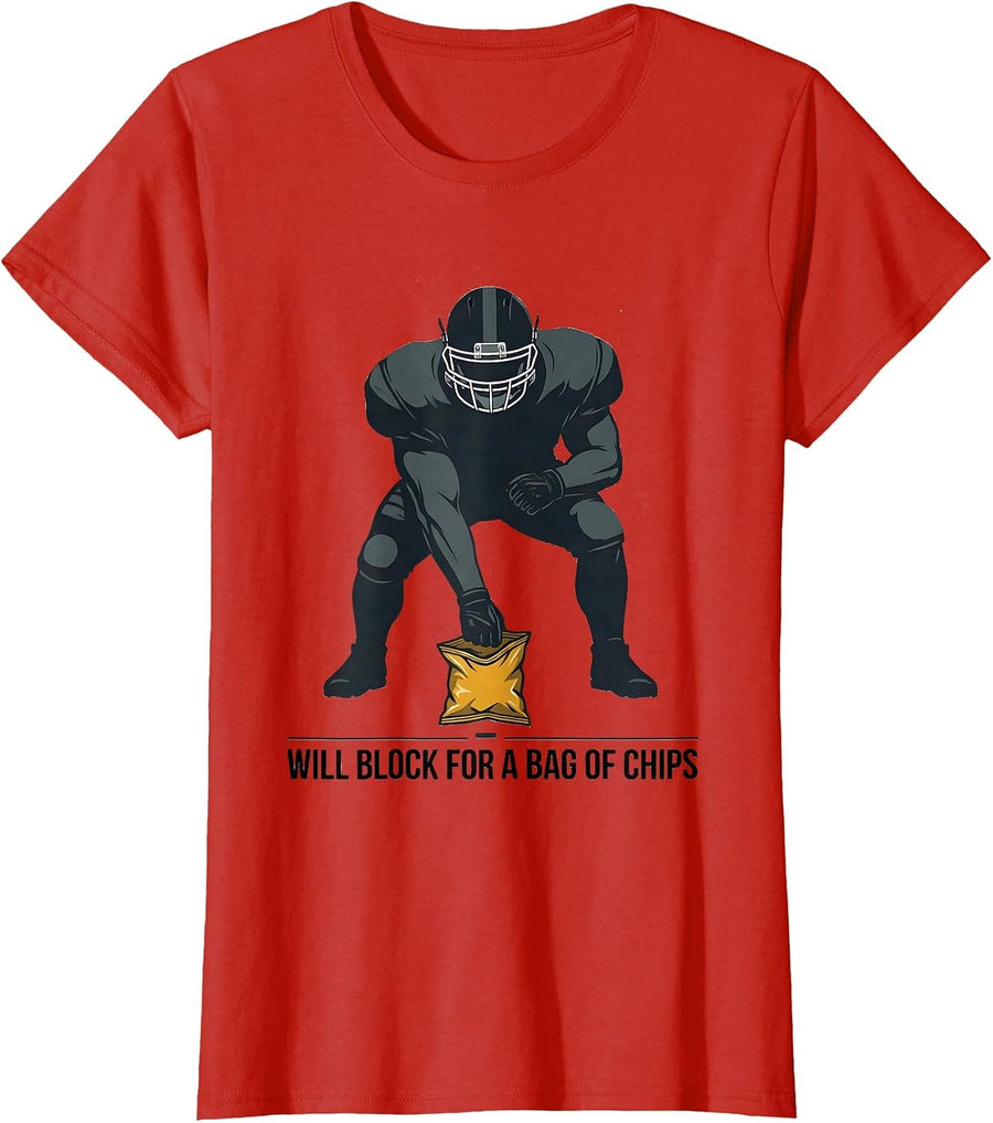 Women's Will Block For A Bag Of Chips Funny Football Lineman Humor T-Shirt - Red