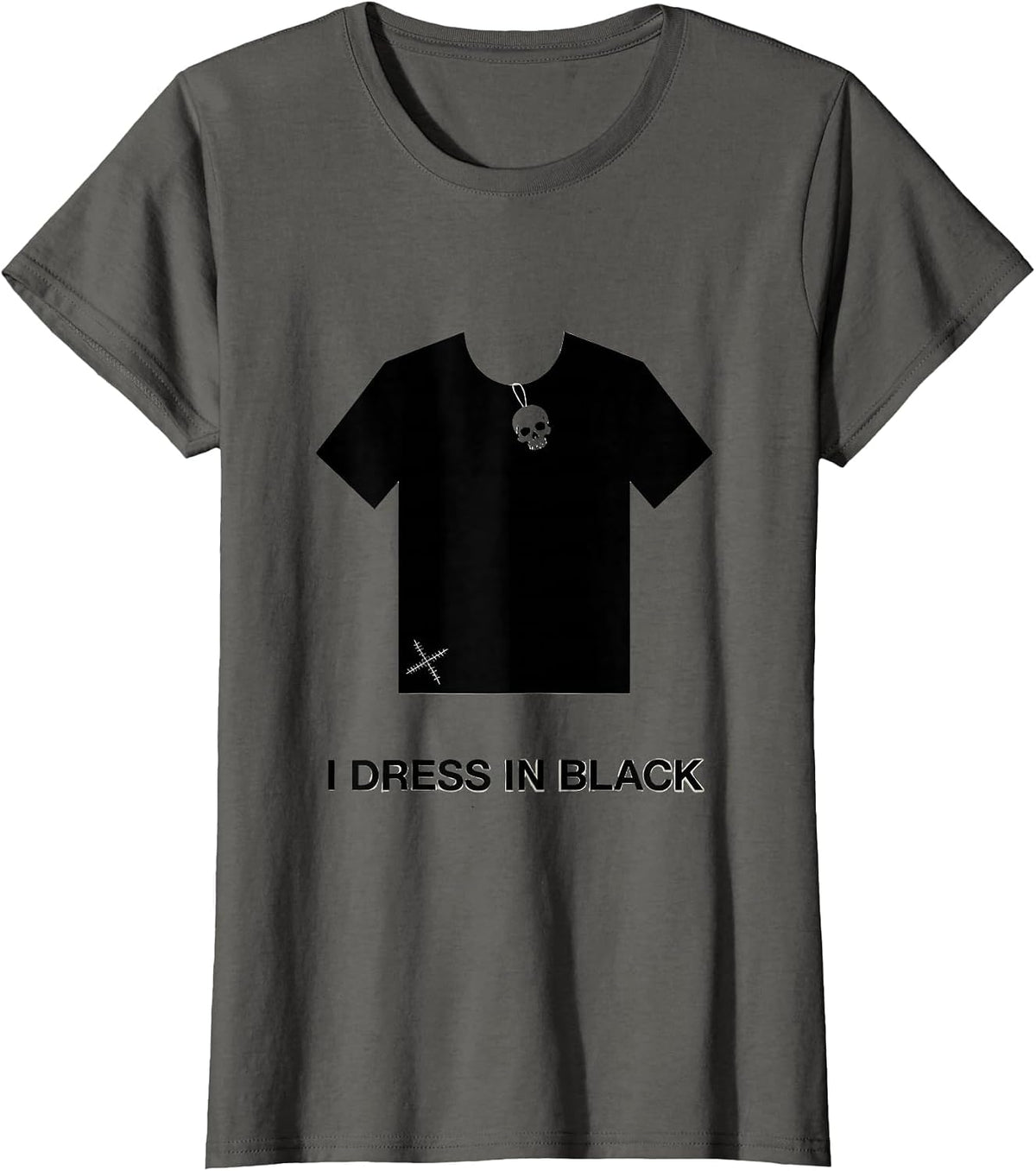Women's I Dress In Black Minimalist Y2K Grunge Goth Alt Skull T-Shirt - Asphalt Grey