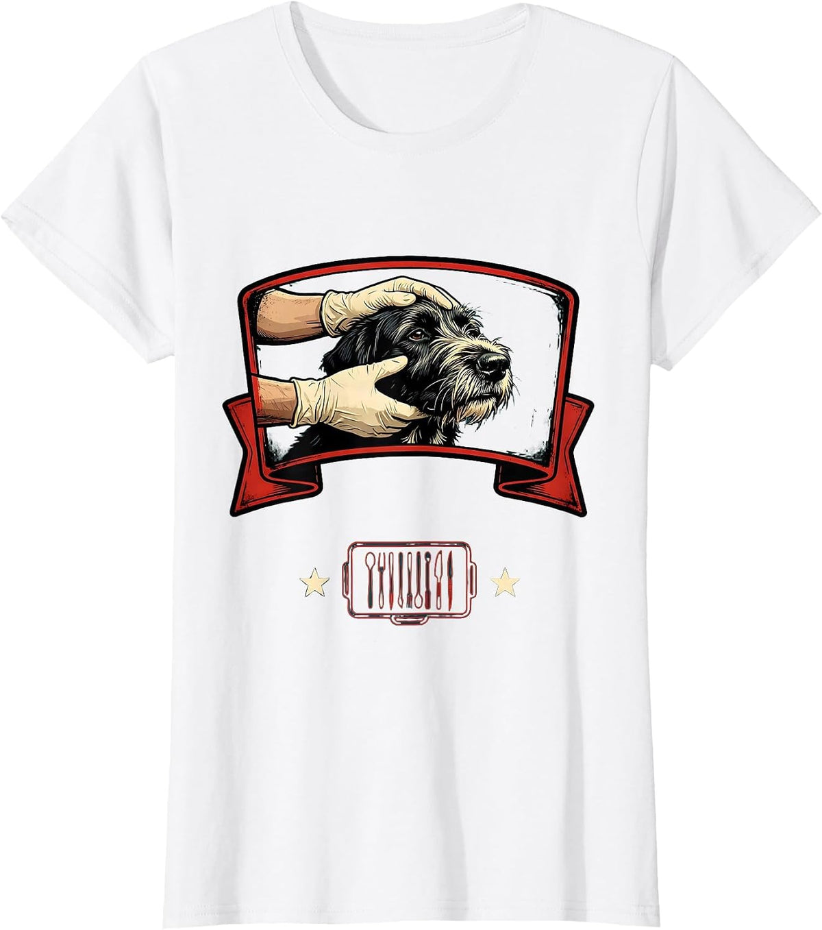 Vet Tech Gloved Hands Calm Dog Exam Veterinary Humor T-Shirt - White