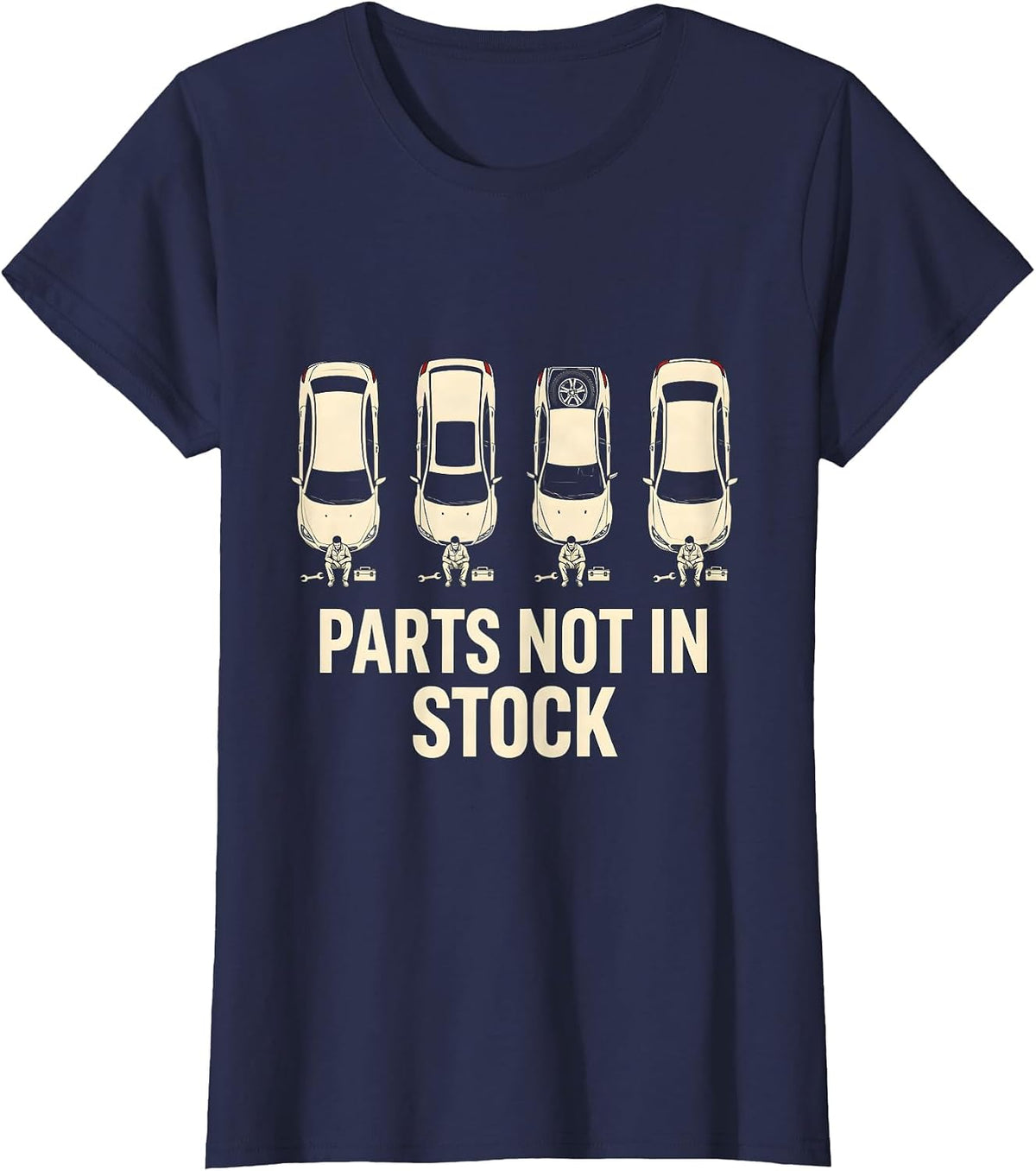 Women's PARTS NOT IN STOCK Funny Mechanic Skeleton Auto Repair Gift T-Shirt - Navy Blue