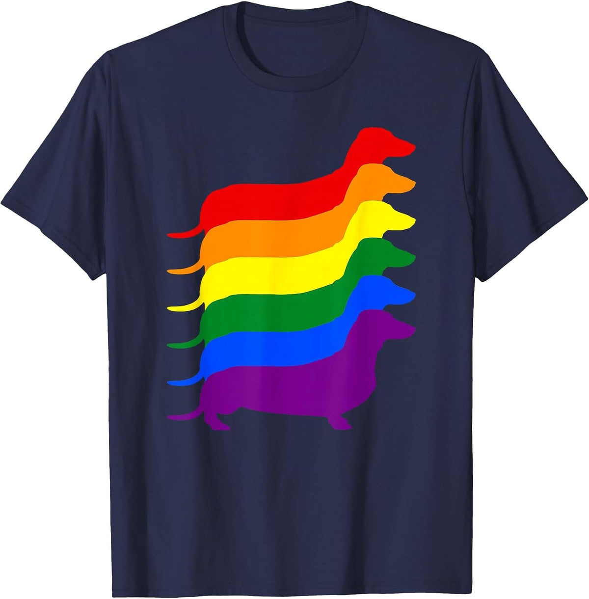 Gay Pride Dachshund LGBT Rainbow Flag Awareness T-Shirt - Navy Blue