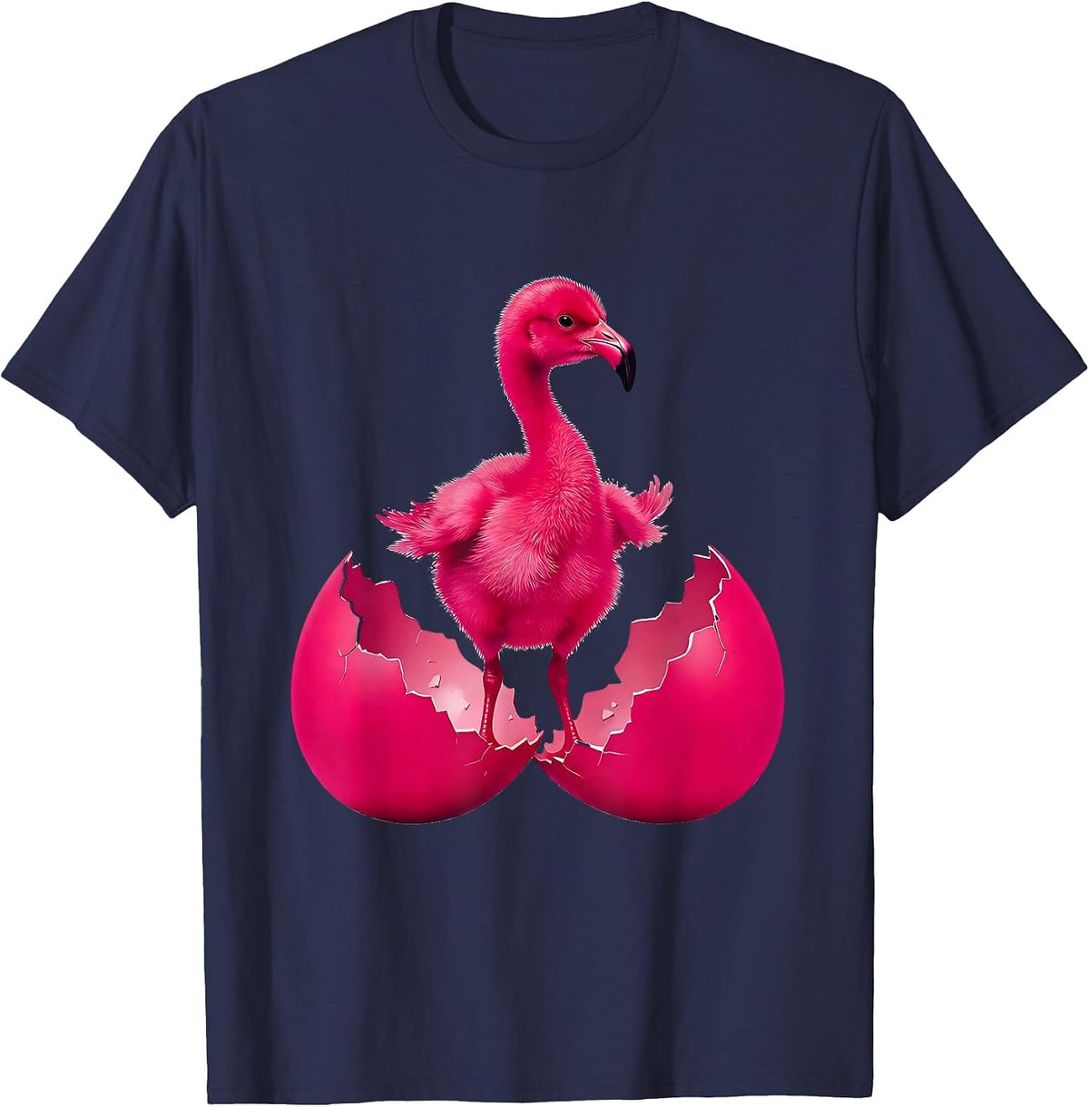 Baby Flamingo Hatching From Egg Graphic T-Shirt - Navy Blue
