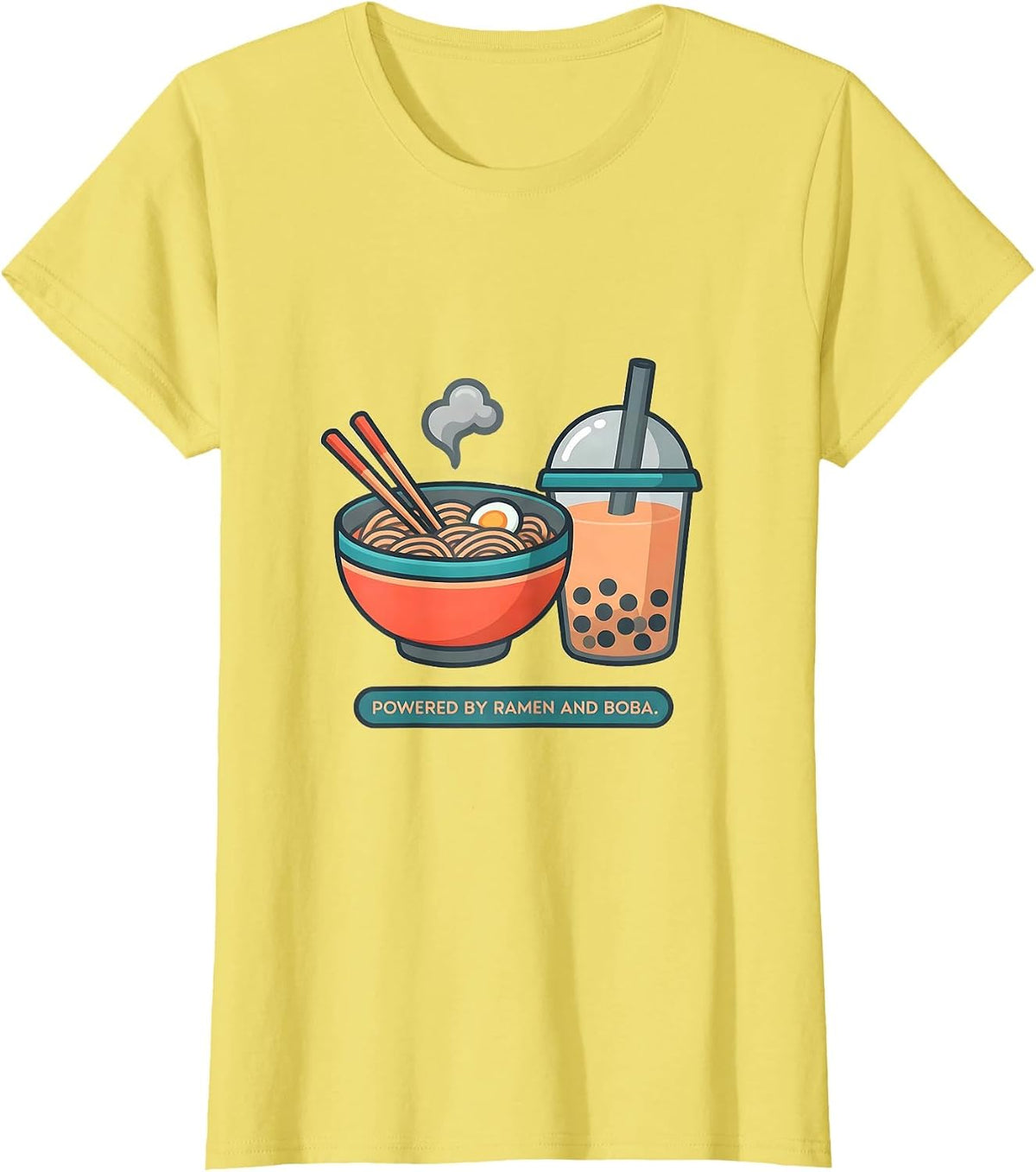 Powered By Ramen And Boba Cute Kawaii Food Lover Gift T-Shirt - Lemon Yellow