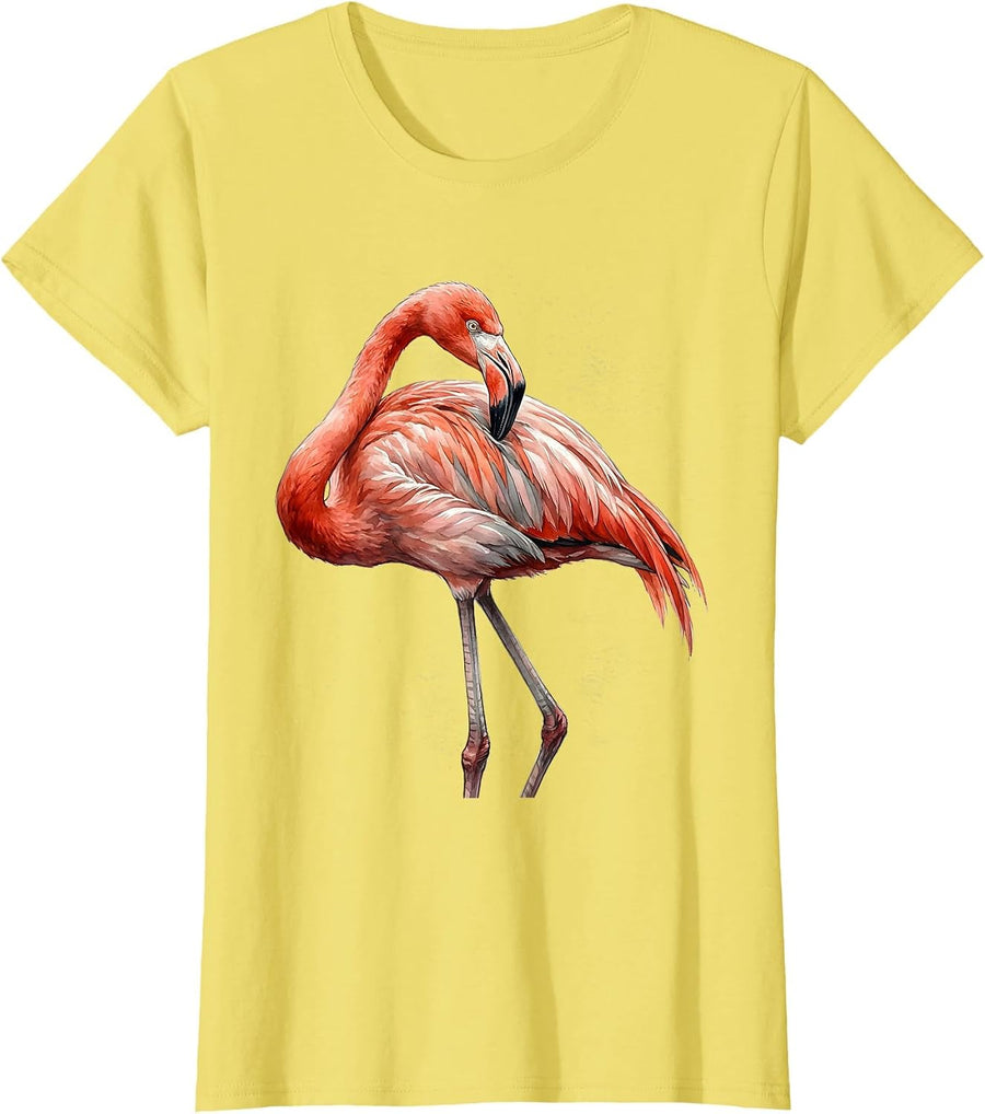Women's Flamingo Portrait Watercolor Animal Lover Humor T-Shirt - Lemon Yellow