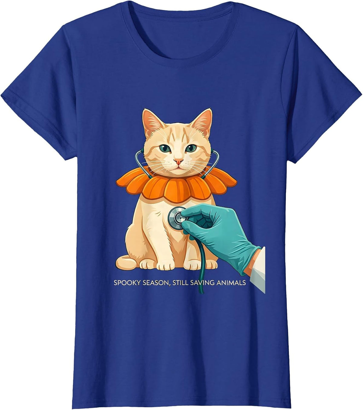 Women's Spooky Season, Still Saving Animals Funny Vet Tech Animal T-Shirt - Royal Blue