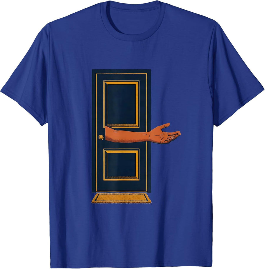 Hand at Door Editorial Conceptual Realtor Humor T-Shirt - Royal Blue