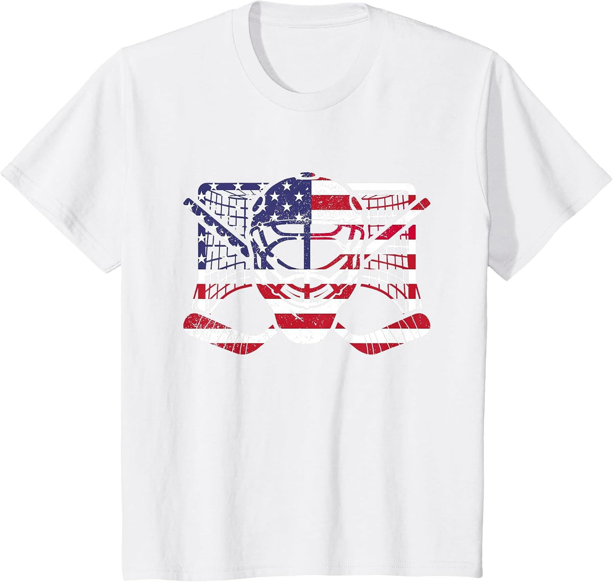 Ice Hockey Goalie American Flag USA Goalie mask 4th of July T-Shirt - White