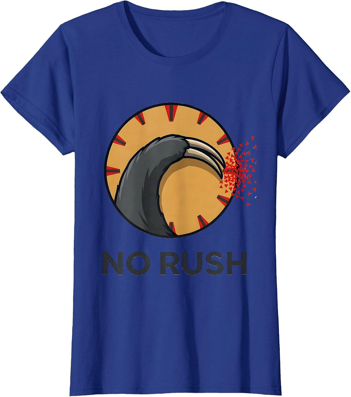 Women's No Rush Funny Sloth Lover Lazy Life Deadpan Humor T-Shirt - Royal Blue