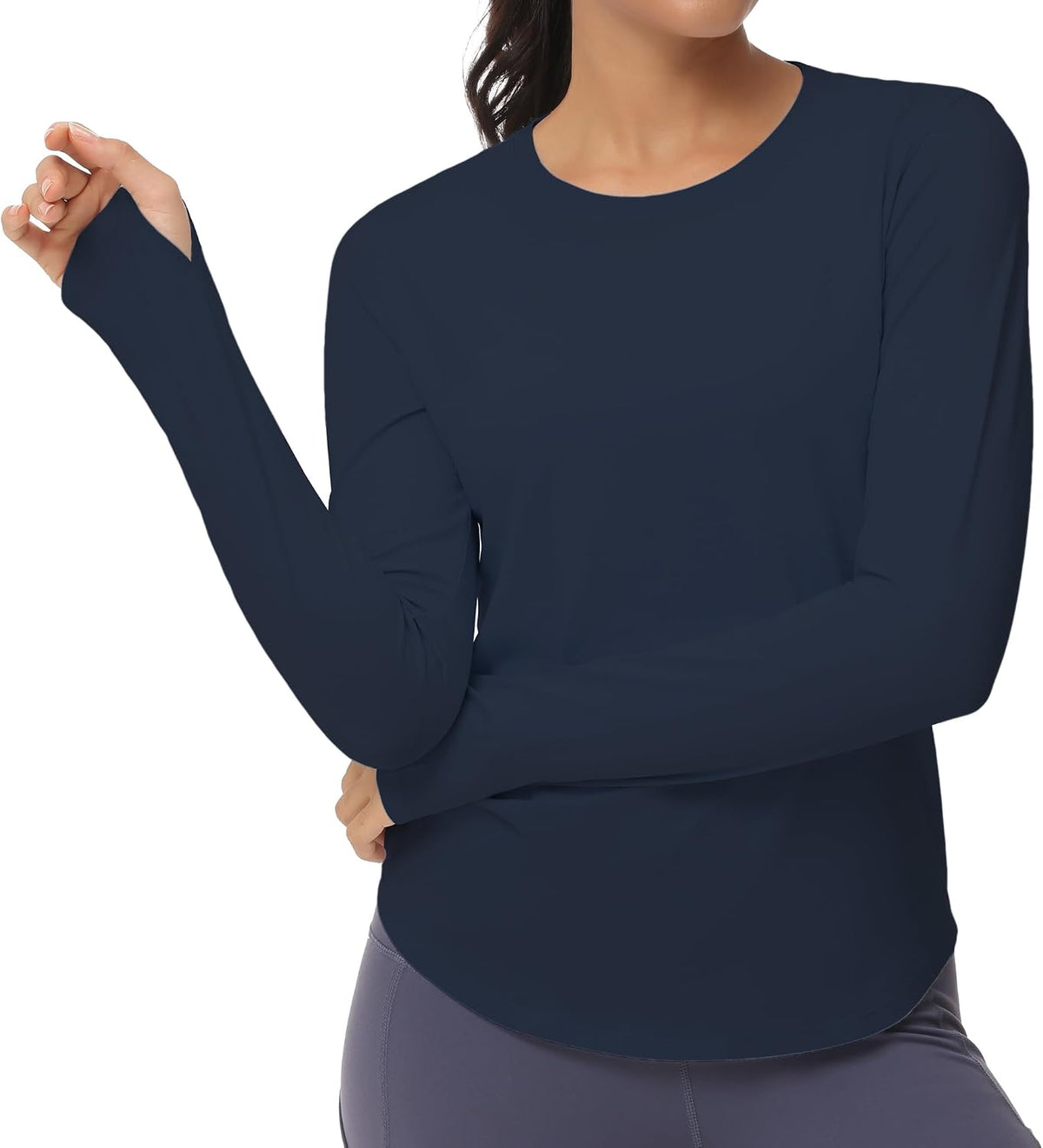 THE GYM PEOPLE Women's Long Sleeve Workout Tops Soft Athletic Running Shirt - Navy Blue