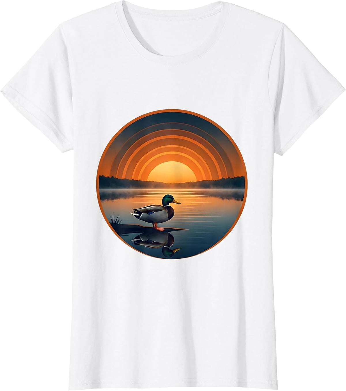 Women's Duck Silhouette Misty Sunrise Lake Graphic T-Shirt - White