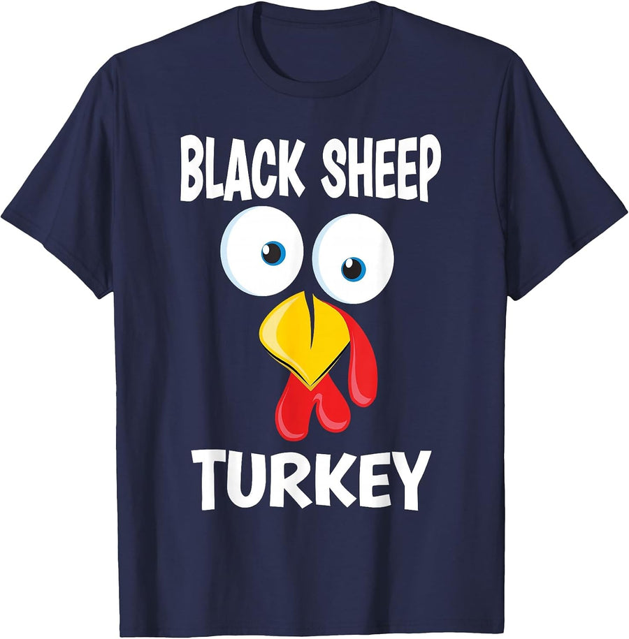 Thanksgiving Black Sheep Turkey Funny Pajama T-Shirt - Navy Blue