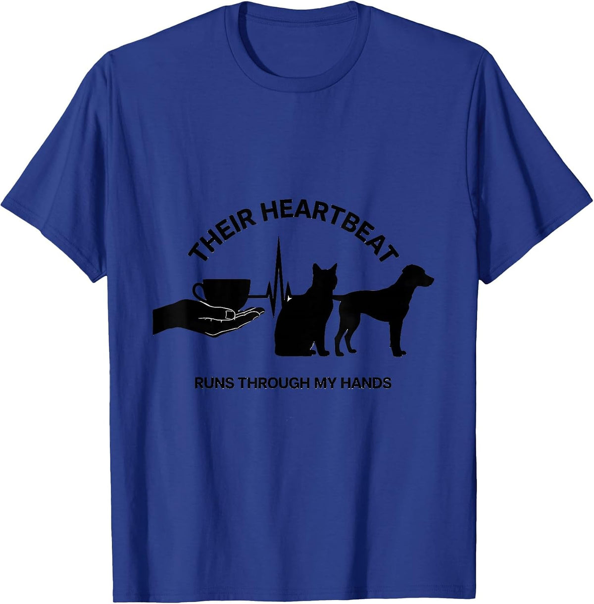 Men's Their Heartbeat Runs Through My Hands Pet Lover Vet Tech T-Shirt - Royal Blue