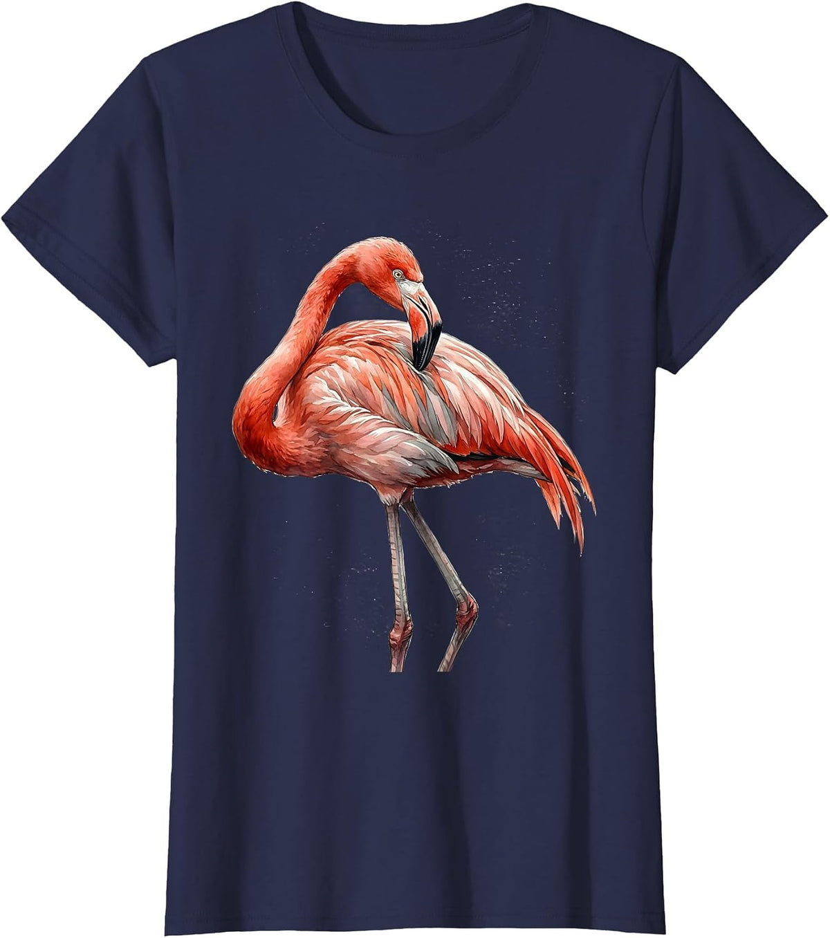Women's Flamingo Portrait Watercolor Animal Lover Humor T-Shirt - Navy Blue