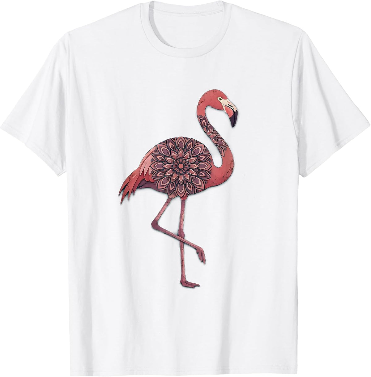 Flamingo Mandala Art Boho Floral Design T-Shirt - White