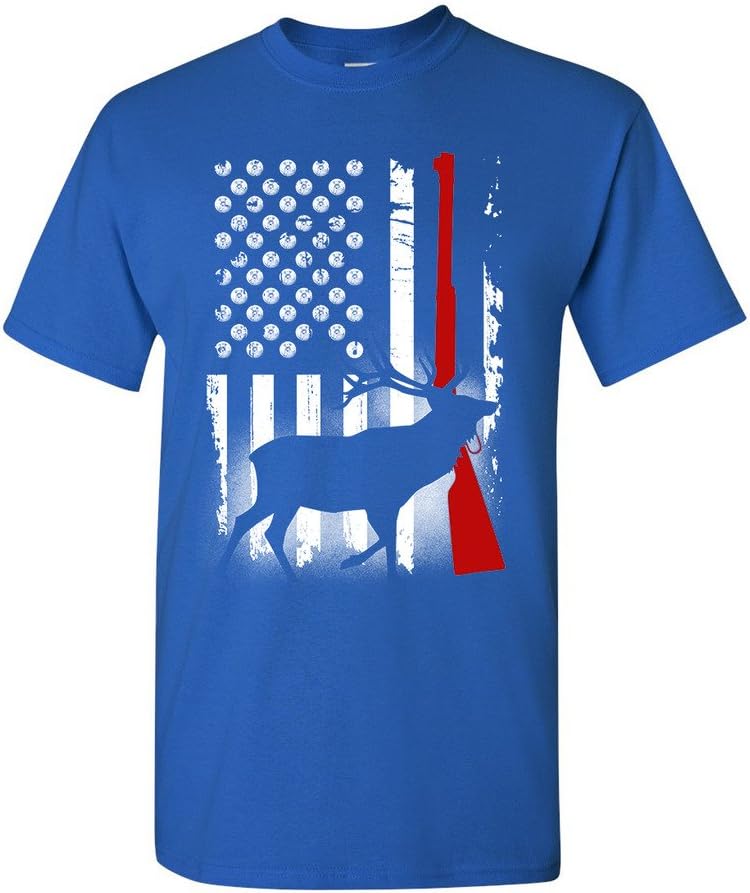 Deer Antlers Gun Hunting American Flag Patriotic DT Adult T-Shirt Tee - Royal Blue