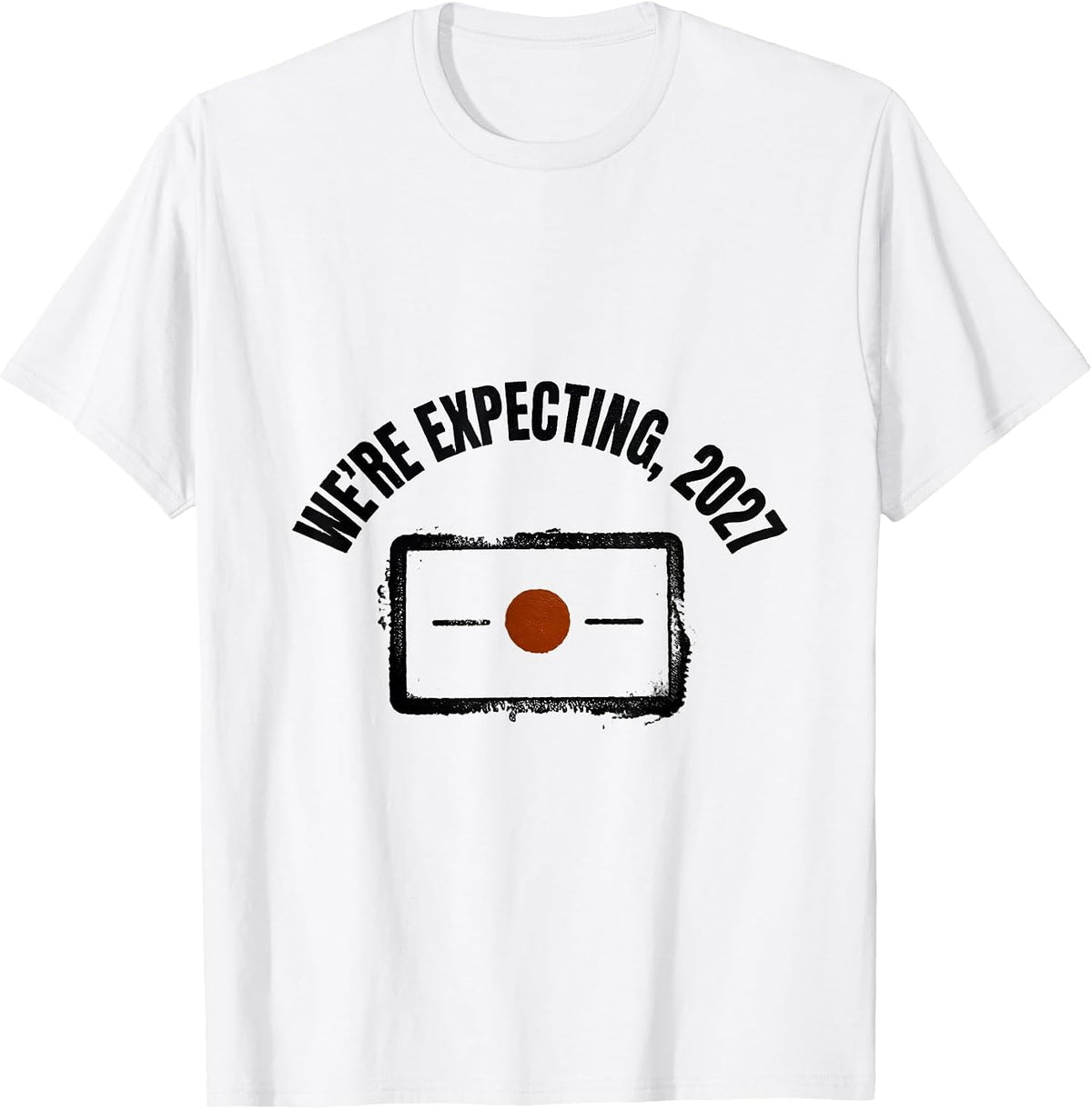Men's We're Expecting, 2027 Rubber Stamp Pregnancy Announcement T-Shirt - White