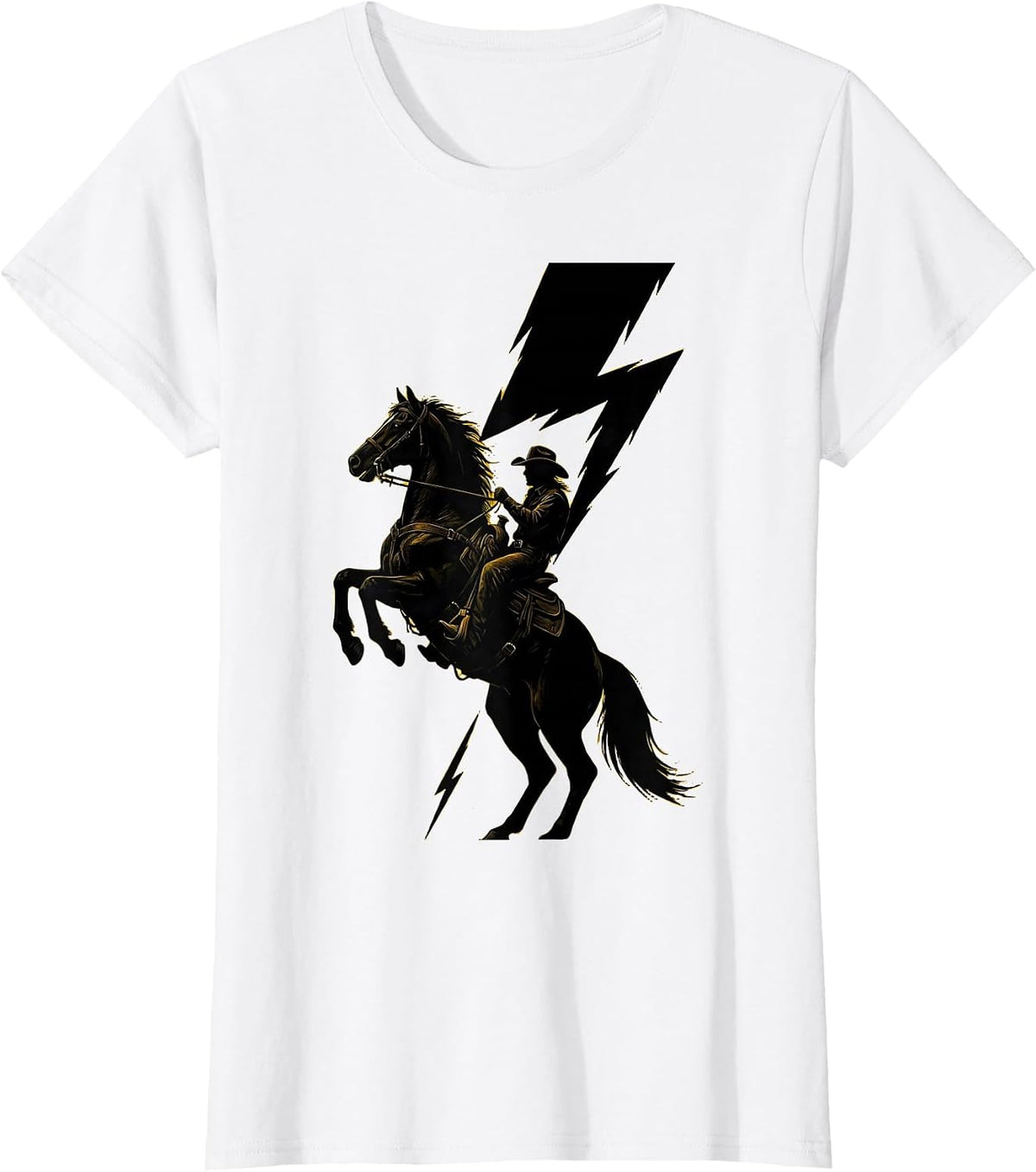 Women's Rearing Horse Lightning Bolt Cowboy Design T-Shirt - White
