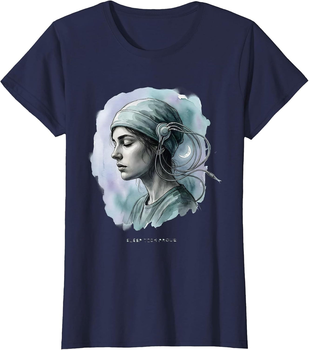 Women's Sleep Tech Proud Watercolor Allied Health Tech Professional T-Shirt - Navy Blue