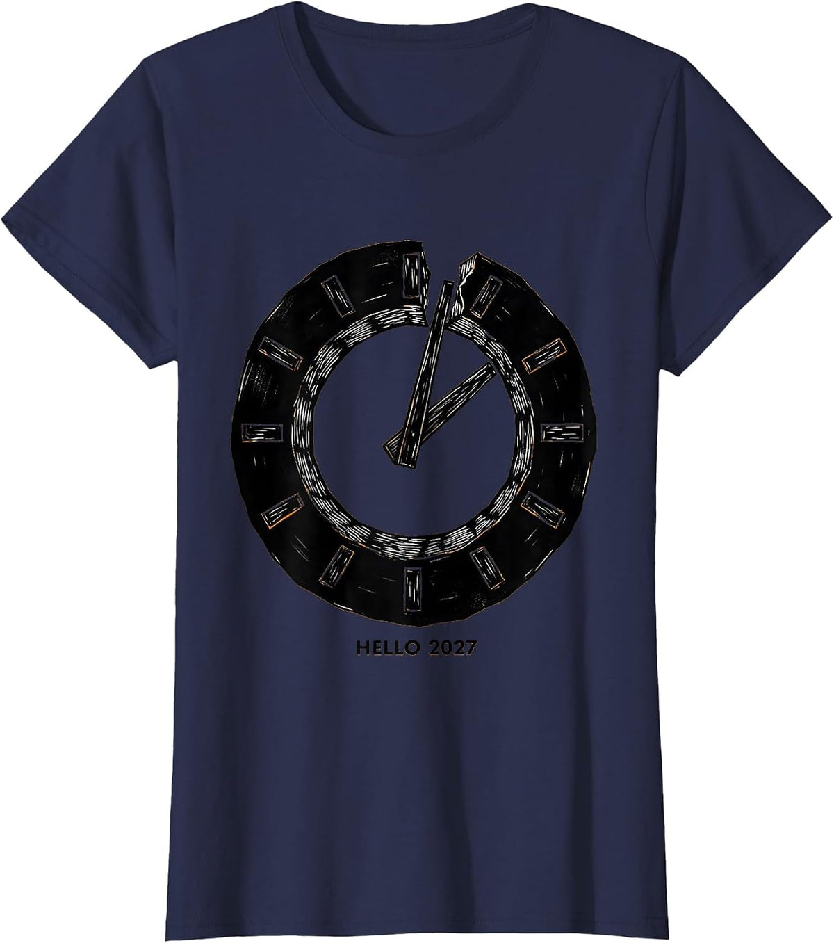 Women's Hello 2027 Linocut Family Matching New Year's Eve T-Shirt - Navy Blue