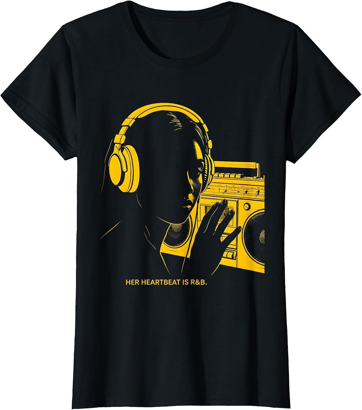 Her Heartbeat Is R&B Retro R&B Soul Music Fan T-Shirt - Black