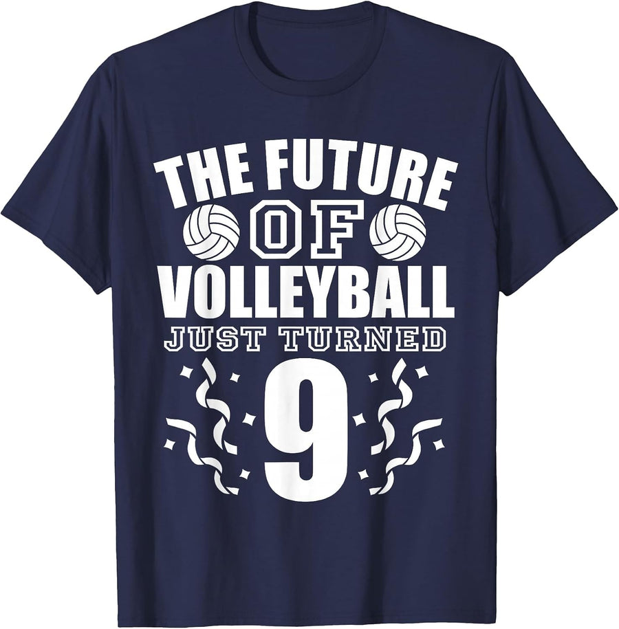 9 Year Old Birthday Funny Volleyball Player T-Shirt - Navy Blue