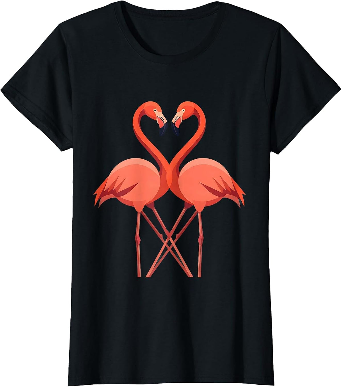 Flamingo Heart Love Romantic Bird Illustration T-Shirt - Black