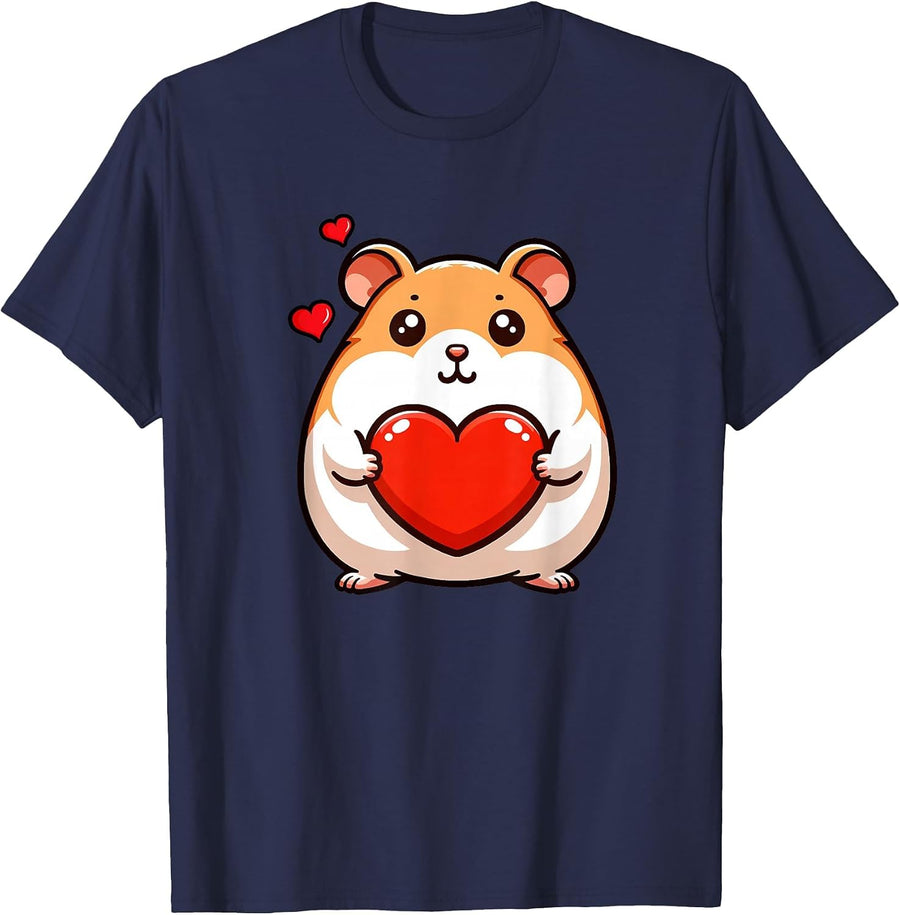 Cute Hamster Funny Valentines Heart Lover Men Women Kids T-Shirt - Navy Blue